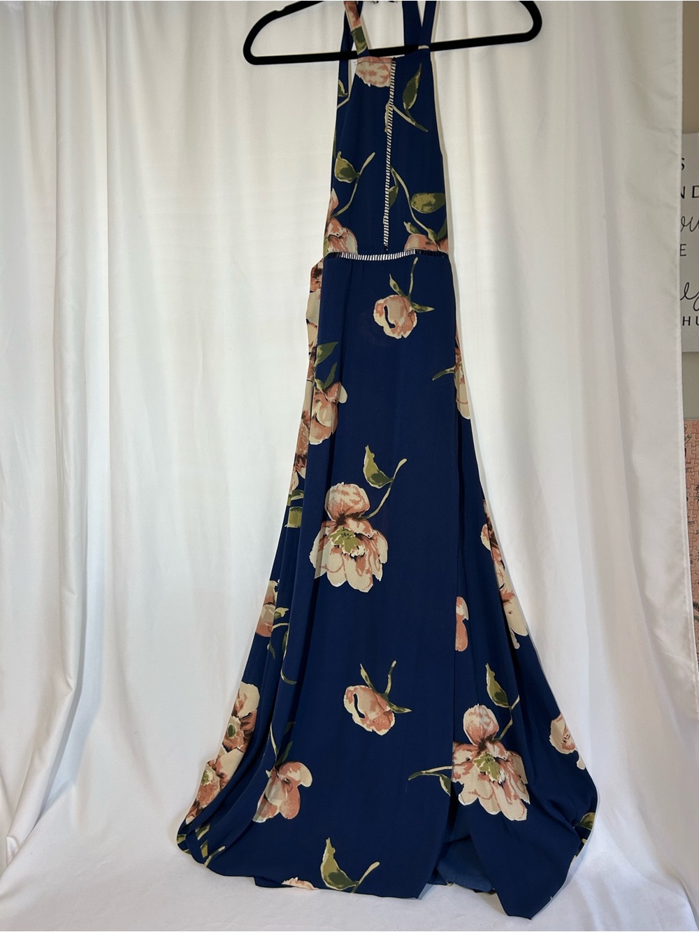 YINBO Floral Maxi Dress Size M Navy Blue Halter Open Back NWT